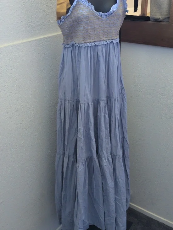 ✨nwt Free People Bluebell Solid Maxi Dress In Blue Gold Size M - Picture 3 of 8